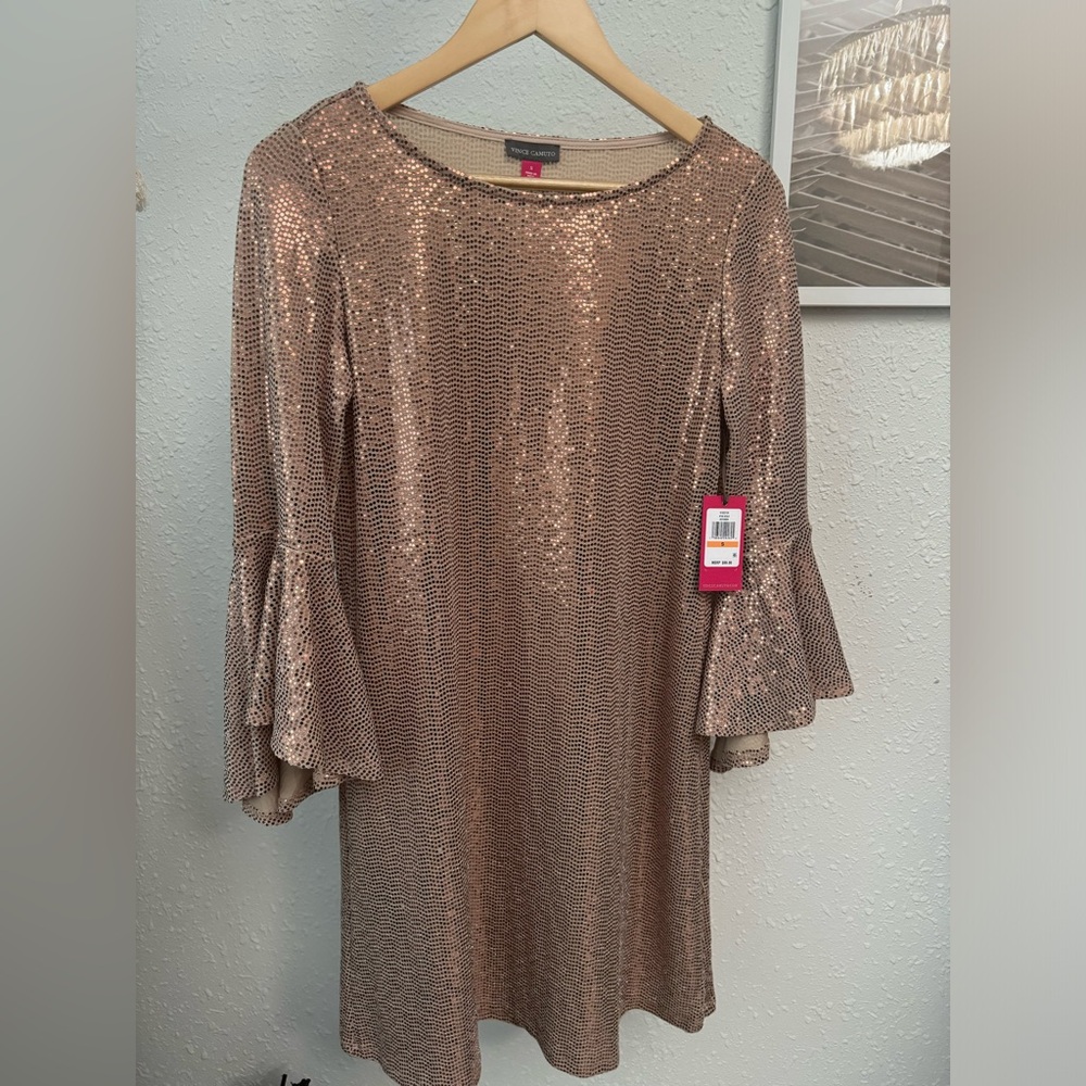 VINCE CAMUTO Flounce Sleeve Sequins Party Dress NWT